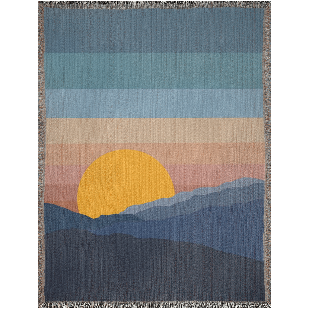 California Sunrise Over Mountains Woven Cotton Throw Blanket