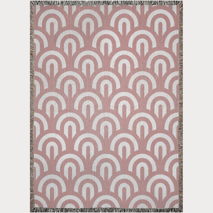 Rainbow Curves in Blush Pink Woven Blanket