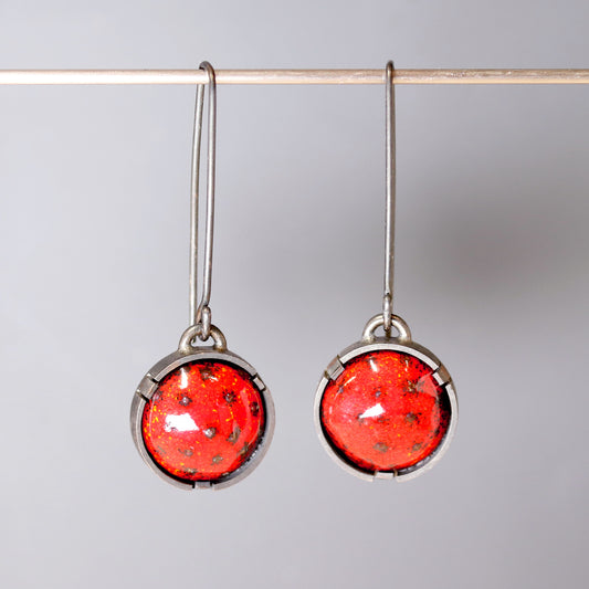 Red Enameled & Sterling Silver Earrings