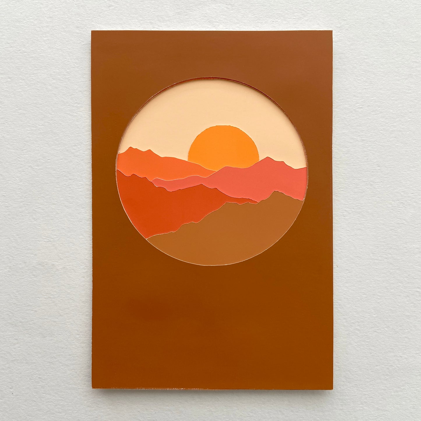 Sunrise Rust Mountainscape Paper-cut