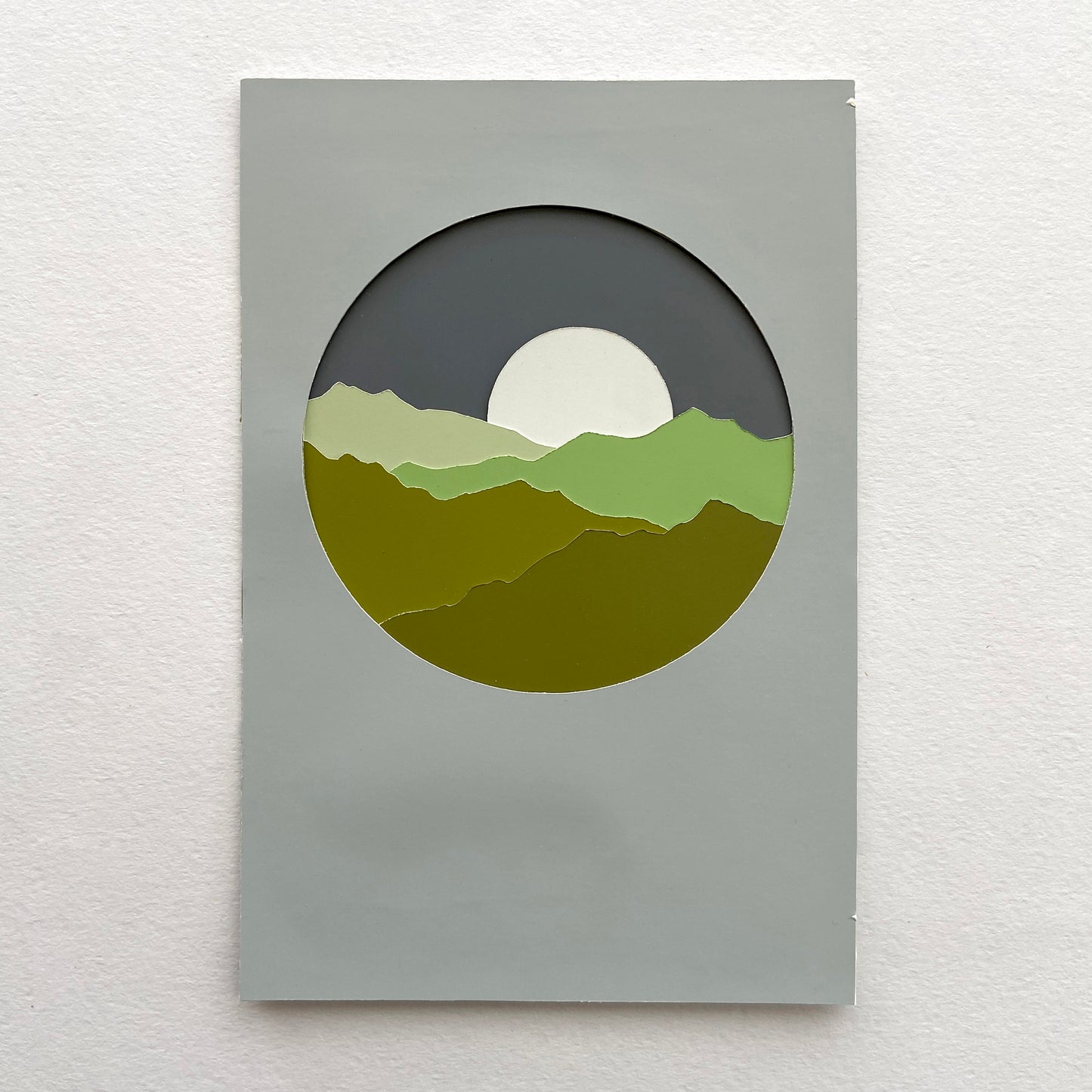 Moonrise Green Mountainscape Paper-cut