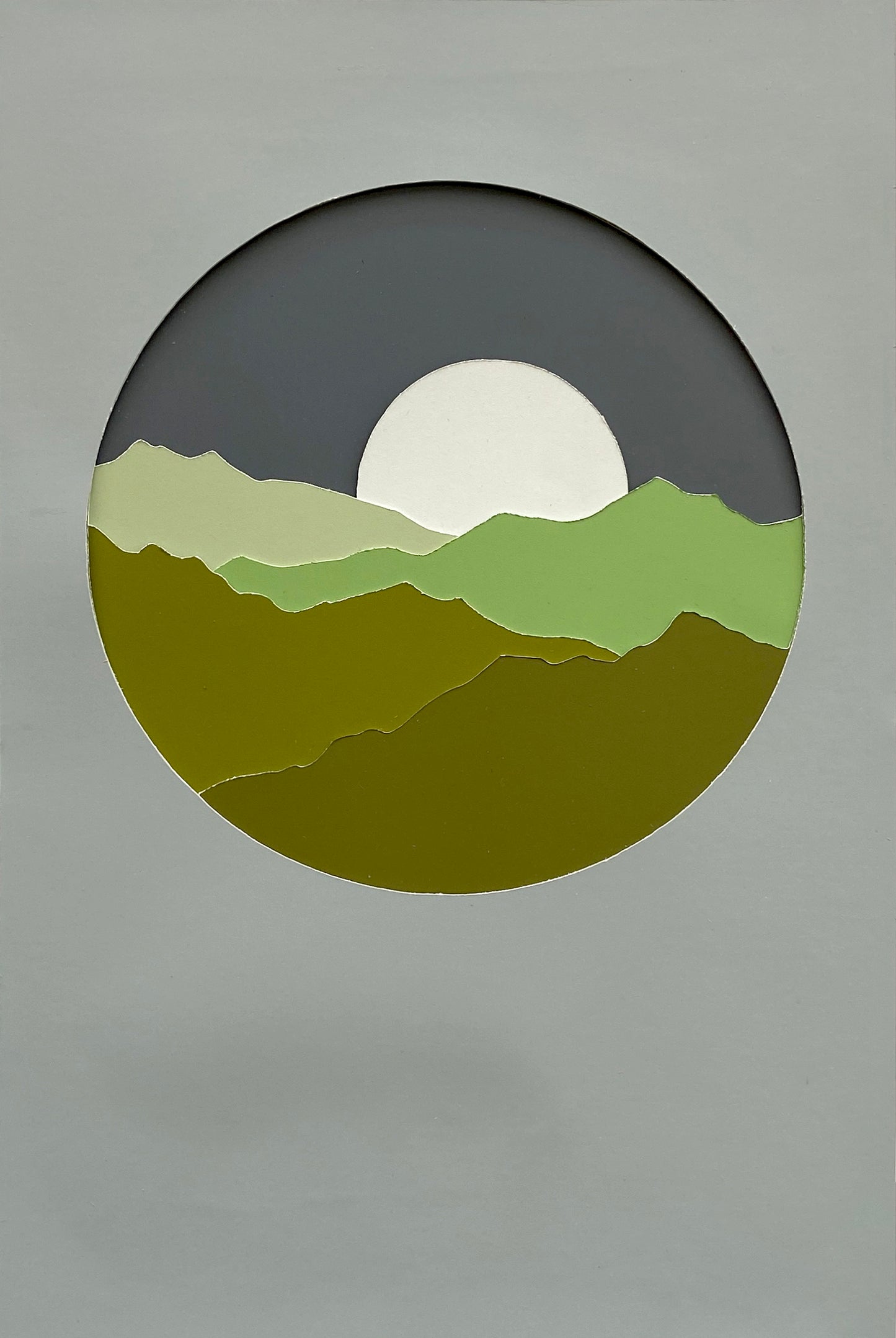 Moonrise Green Mountainscape Paper-cut