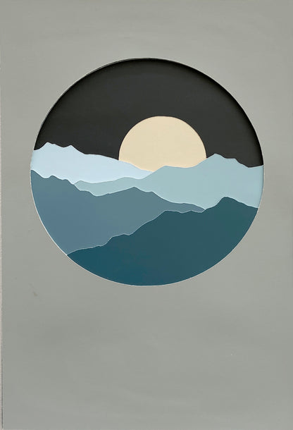 Moonrise Mountainscape Paper-cut