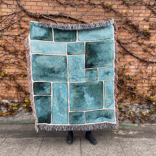 Teal Ink Painting Woven Cotton Throw Blanket
