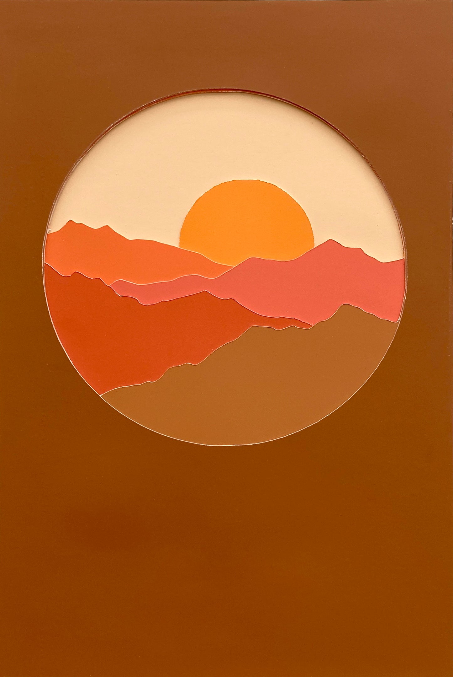 Sunrise Rust Mountainscape Paper-cut