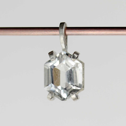 Prong-set Silver and Hexagon Arkansas Quartz Pendant